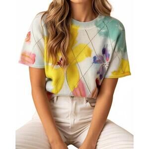 NEW LOOWIE spring floral print pullover sweater in multicolor